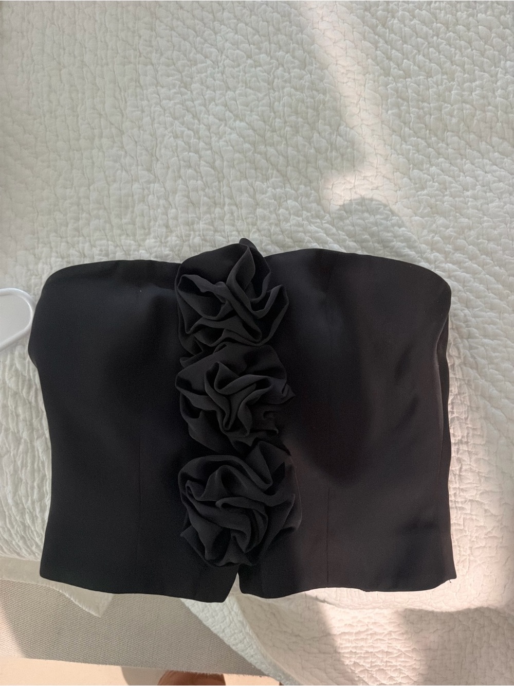 Endless Rose Black Strapless Top with Center Rosette Detail